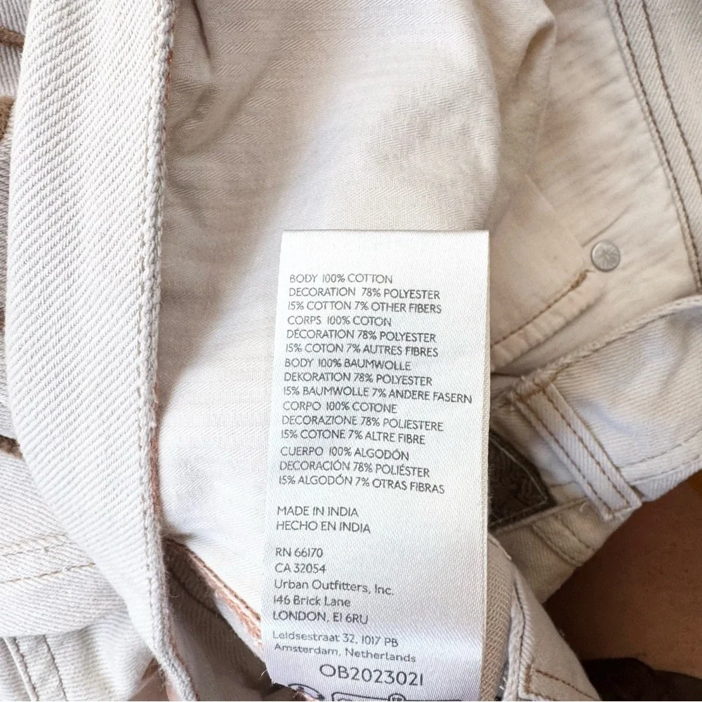 Free People Cruisin Soutache Long Jean Shorts Cream 32